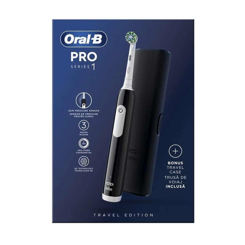 Szczoteczka elektryczna Braun Oral-B PRO Series 1 Travel Edition czarna z etui podróżnym