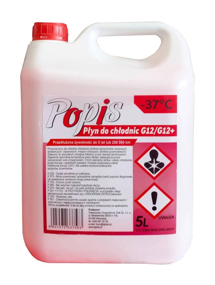 Płyn do chłodnic G12/G12+ 5l -37°C POPIS Różowy