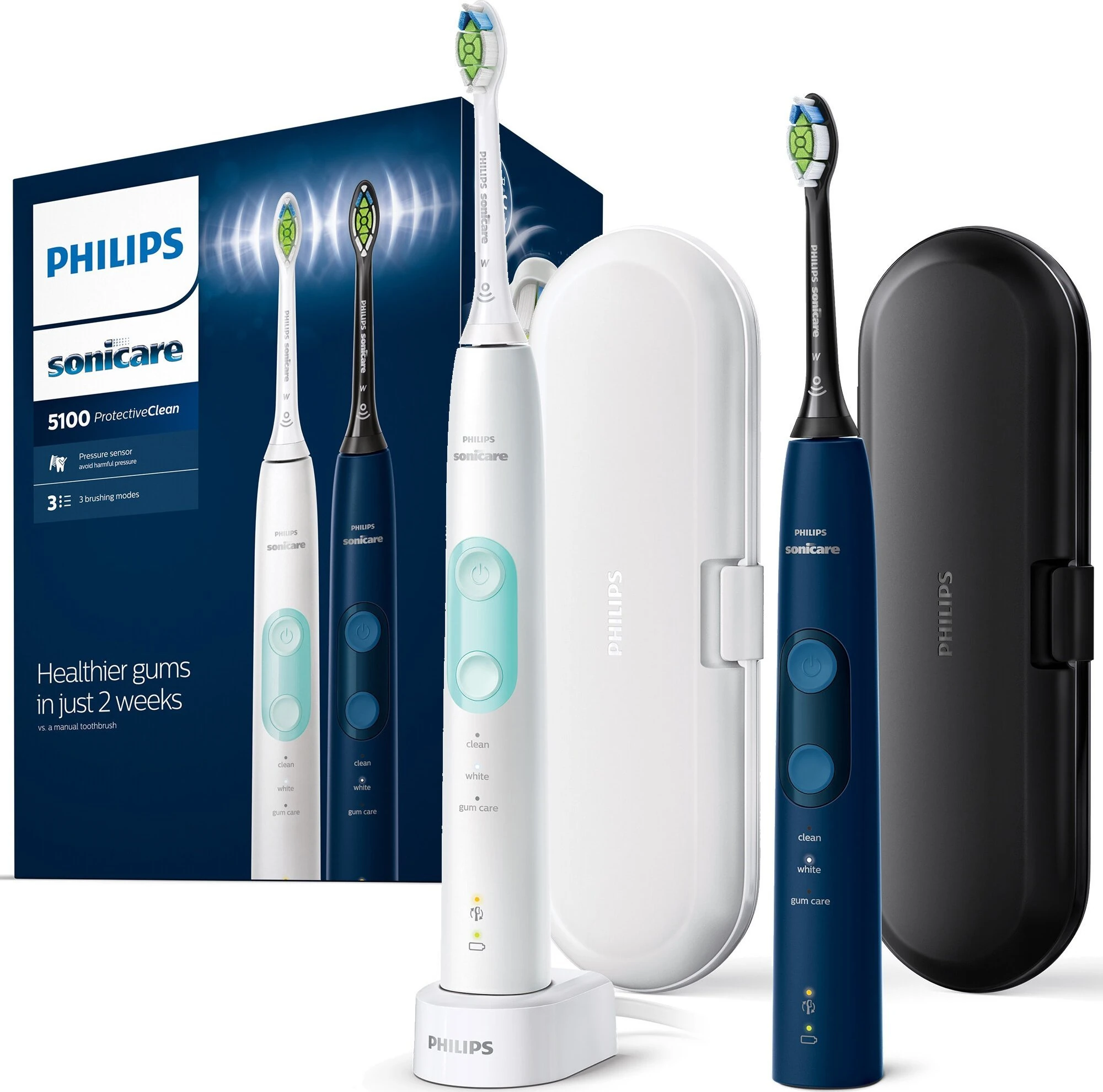 Szczoteczka soniczna PHILIPS Sonicare ProtectiveClean Seria 5100 HX6851/34 - dwie sztuki