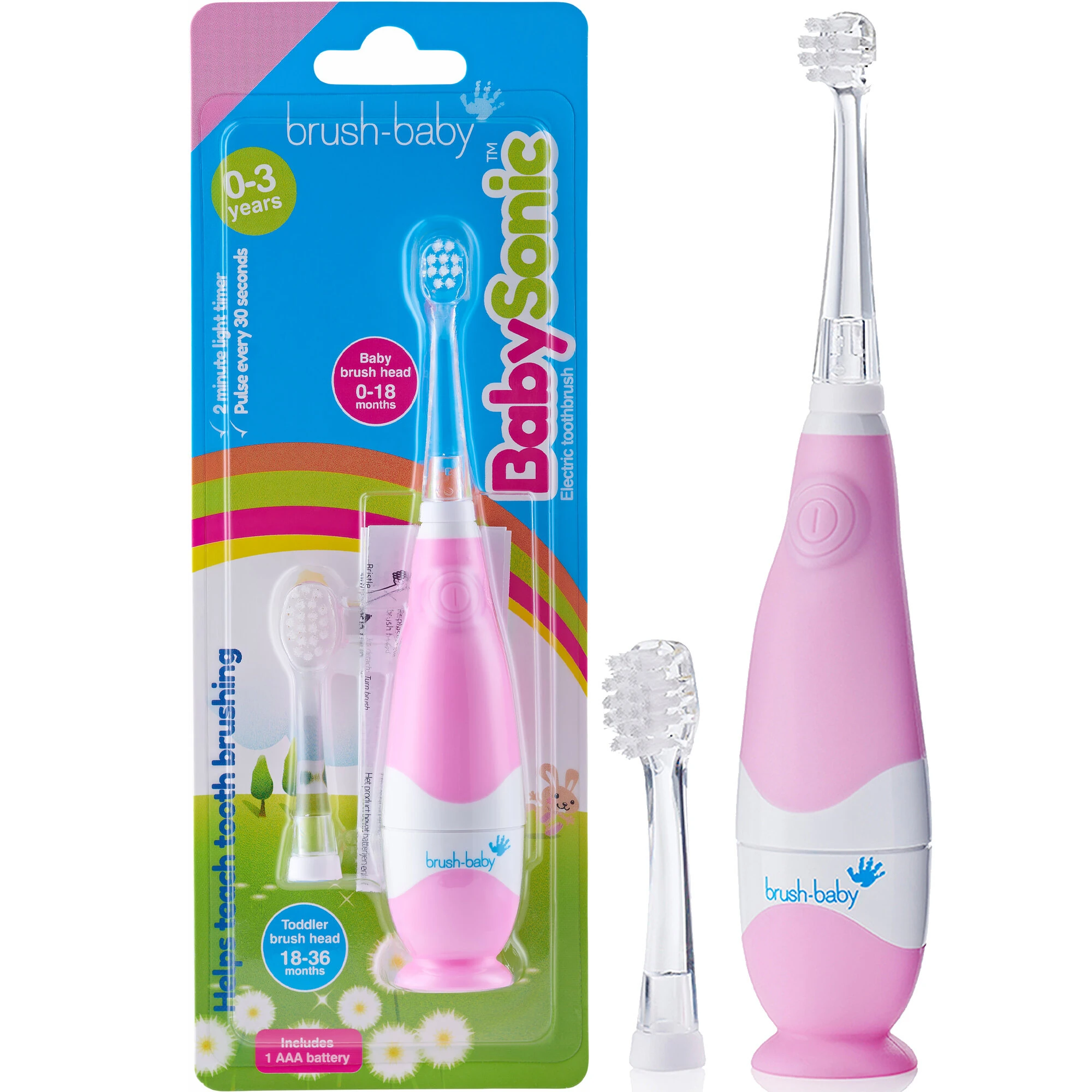 BRUSH-BABY BabySonic Szczoteczka Soniczna dla dzieci (0-3 lata) - Różowa