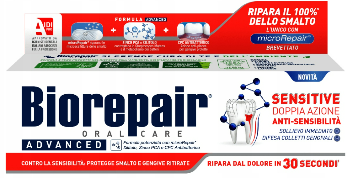Biorepair Advanced Sensitive  – Pasta do zębów dla osób z nadwrażliwością- szybka ulga 75 ml