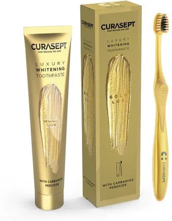 Pasta  Curasept GOLD LUXURY wybielająca + szczoteczka do zębów  - 75 ml