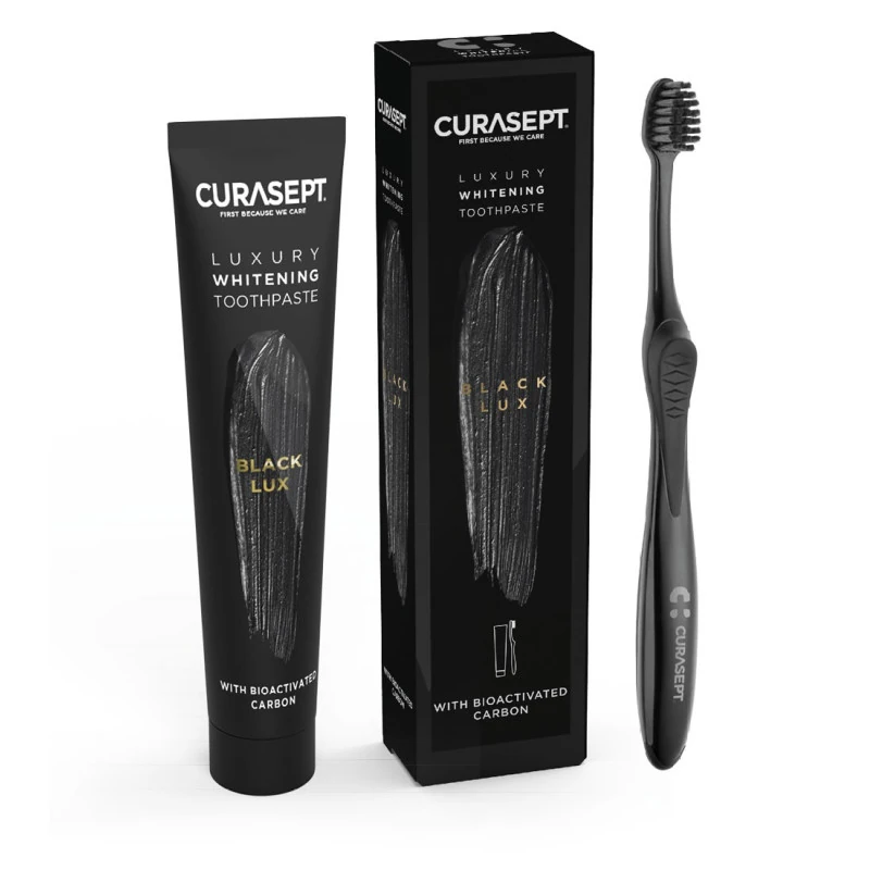 Pasta Cuasept BLACK LUXURY wybielająca + szczoteczka do zębów  - 75 ml