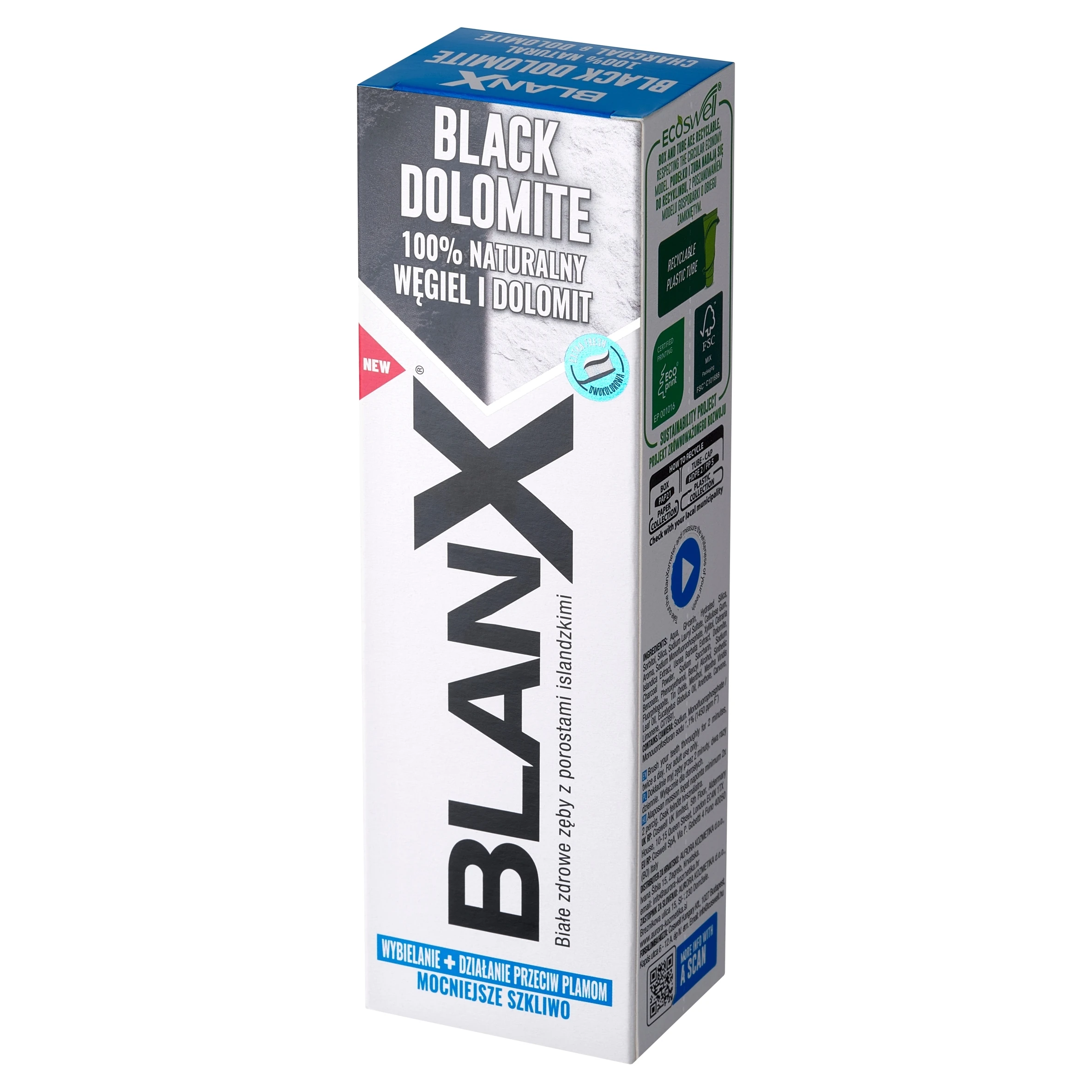 BLANX DOLOMITE, 75ml . Pasta wybielająca z aktywnym węglem i dolomitem