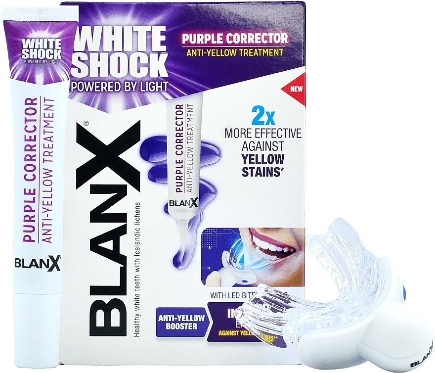 Blanx White Shock Purple Corrector + Led Bite Anti-Yellow Treatment - Intensywny kompleks wybielający White Shock