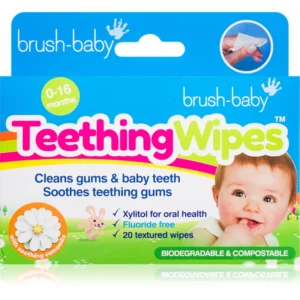 Brush-Baby Teething Wipes Gaziki higieniczne z rumiankiem i Xylitolem do czyszczenia dziąseł 0-16m 20 szt.